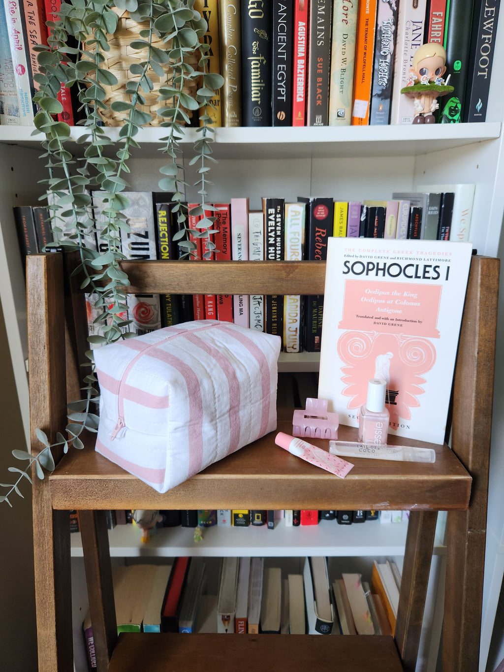 pink and white stripey makeup bag