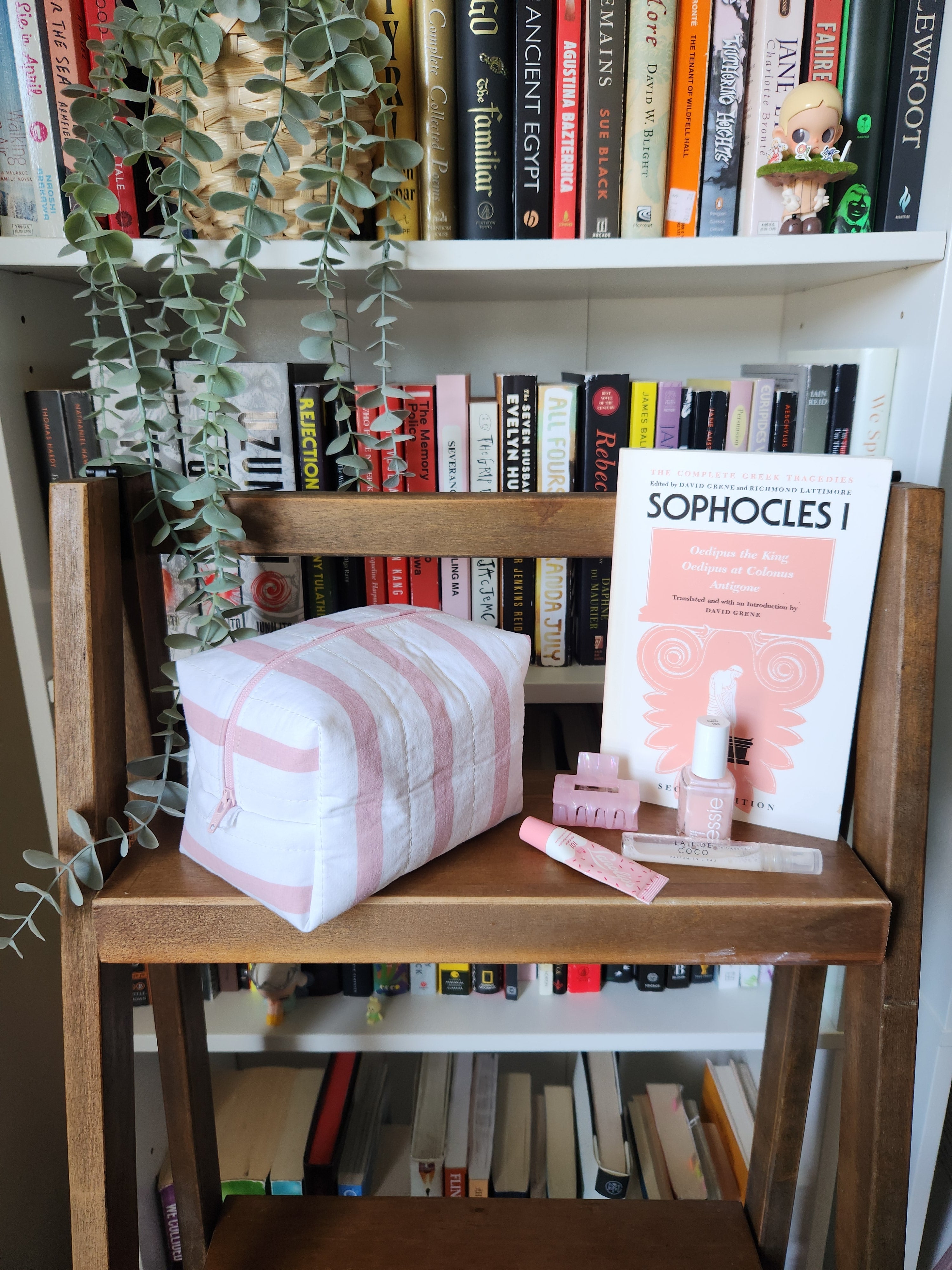pink and white stripey makeup bag