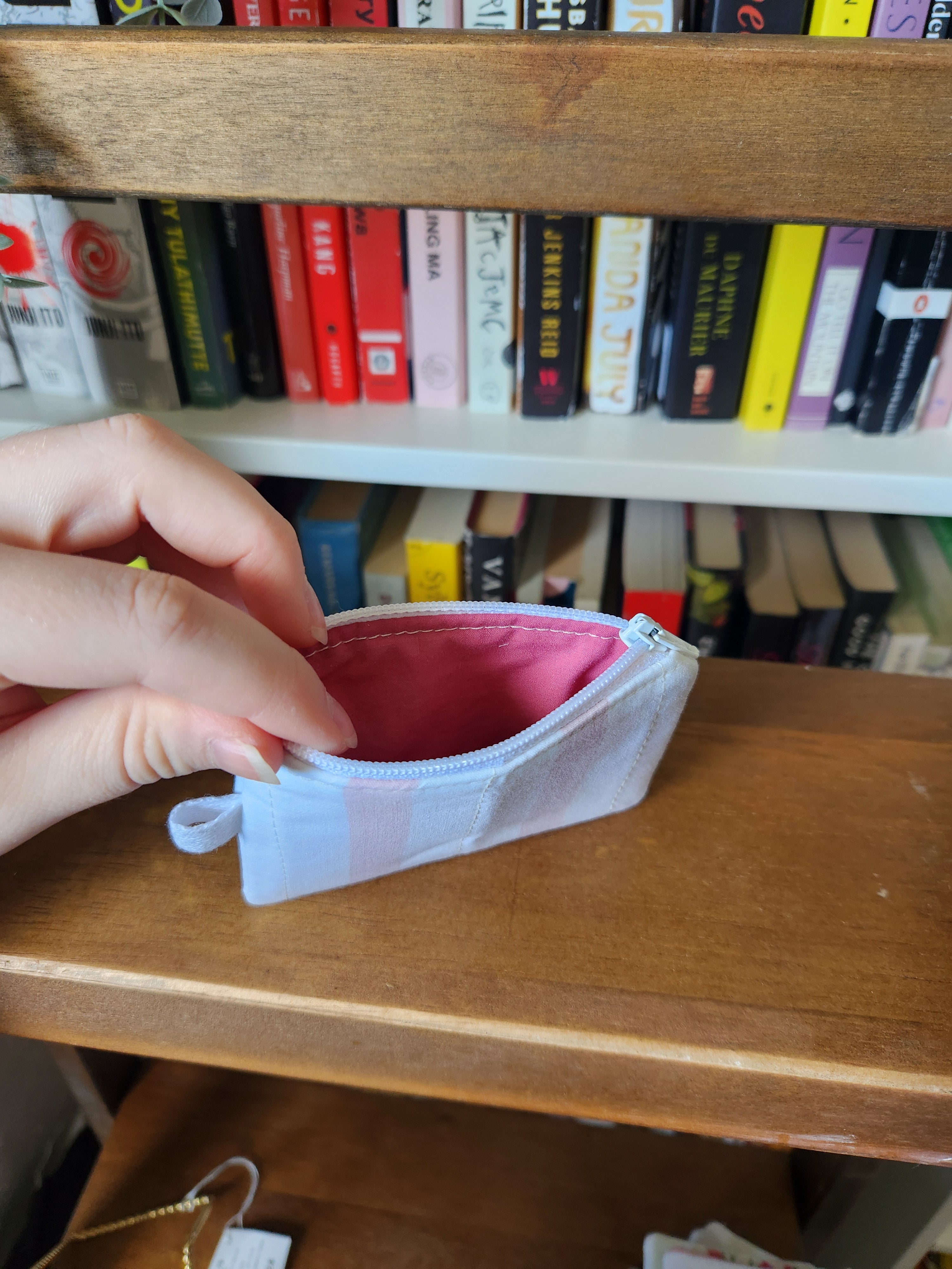 pink and white stripe keychain wallet