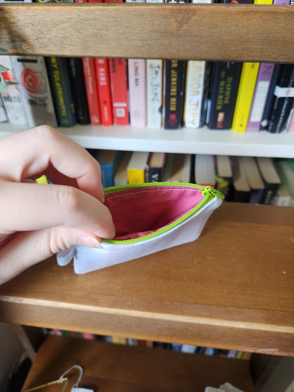 pink and white stripey keychain wallet (lime green zipper)
