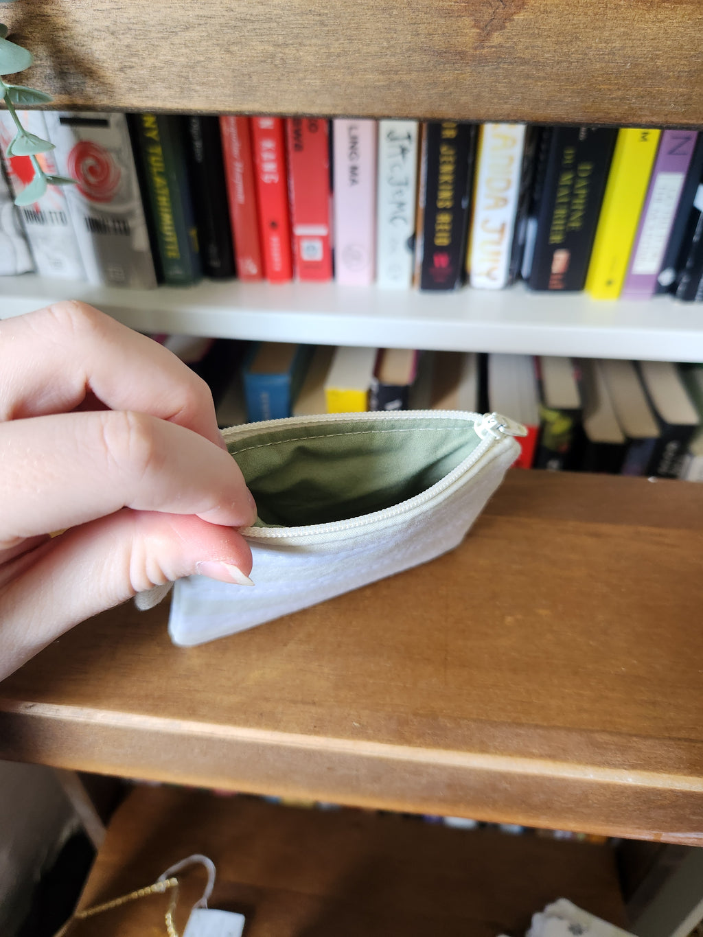 light green and white stripey keychain wallet