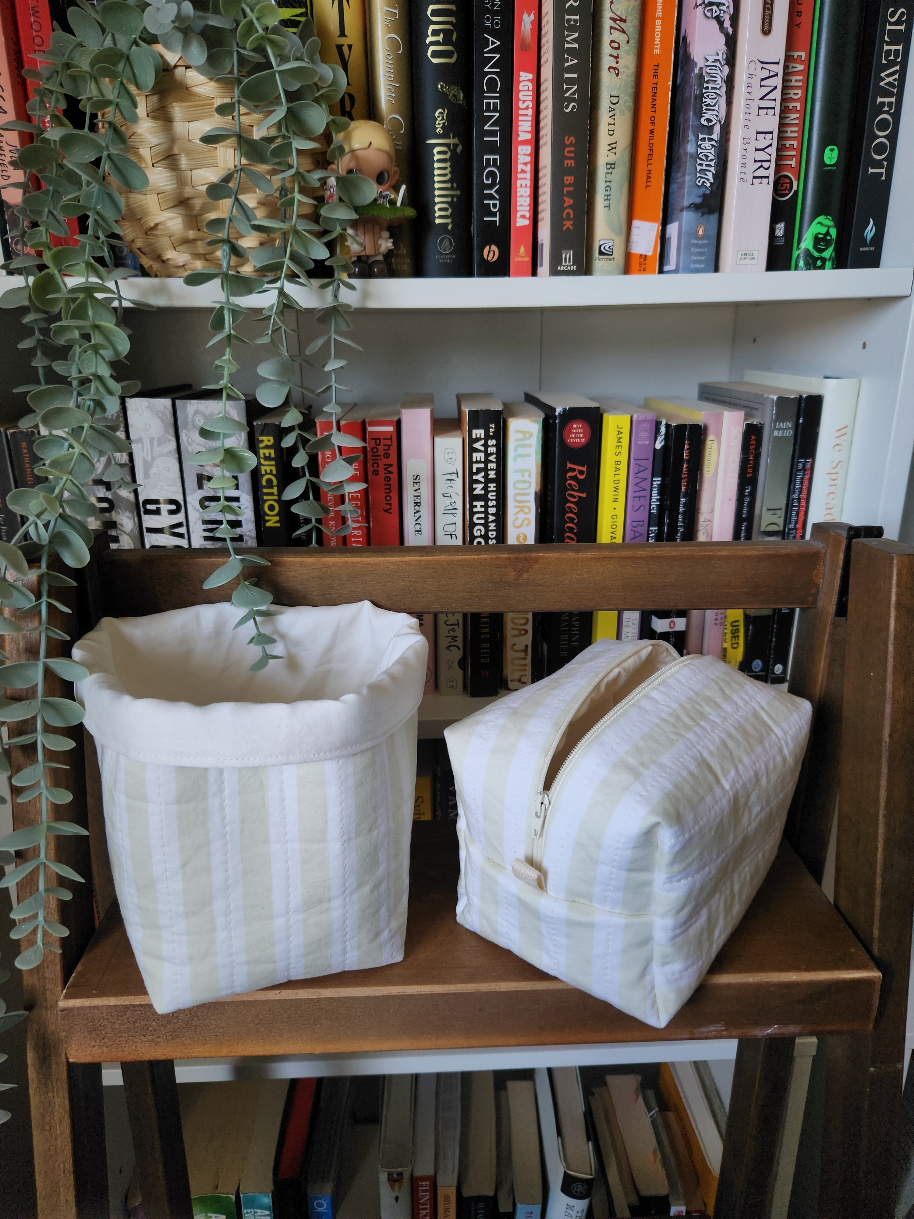 light green and white fabric bucket