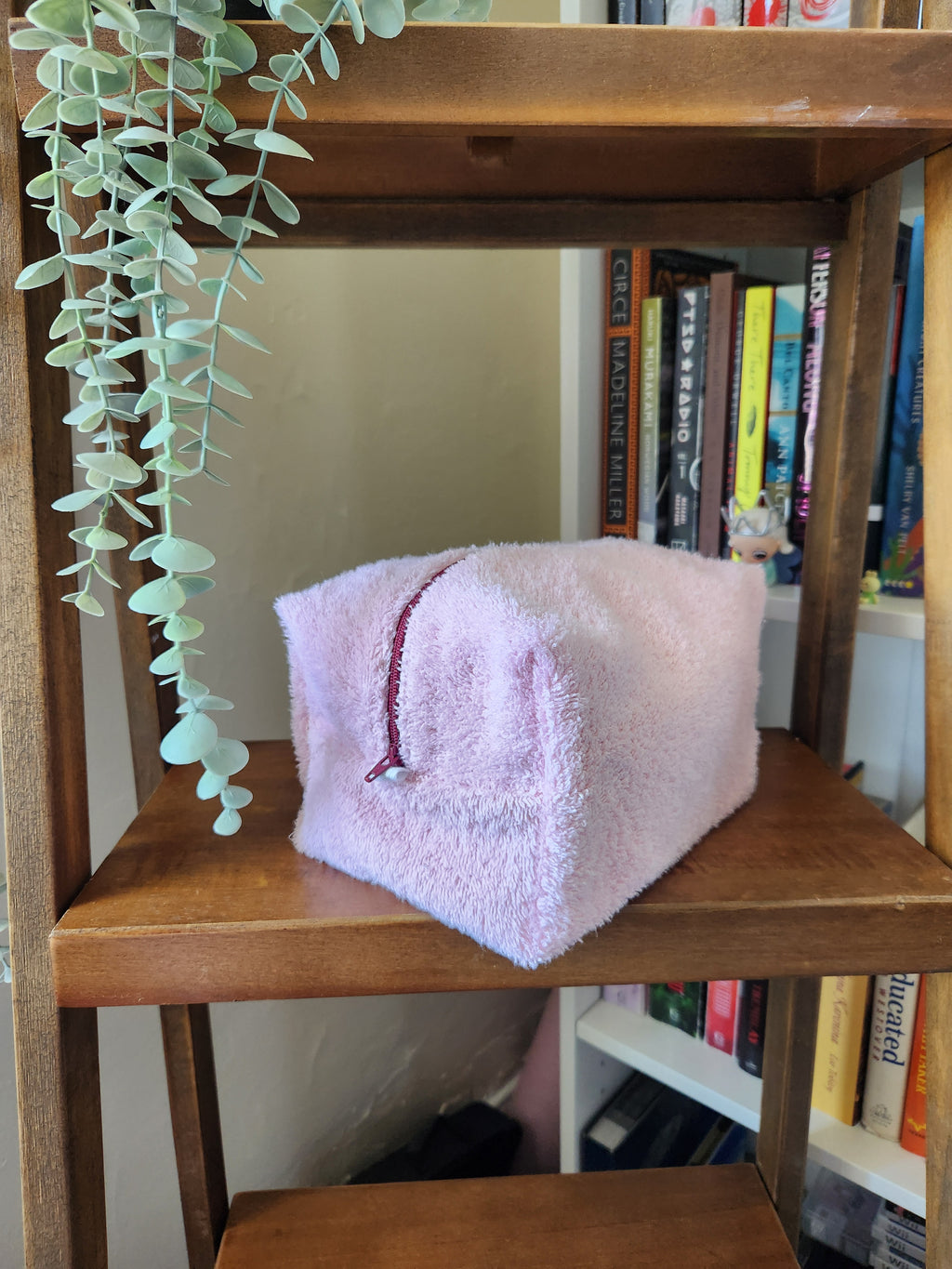 pink towel makeup bag