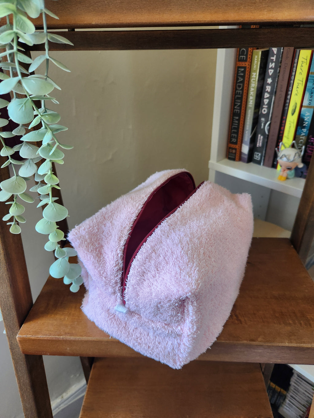 pink towel makeup bag