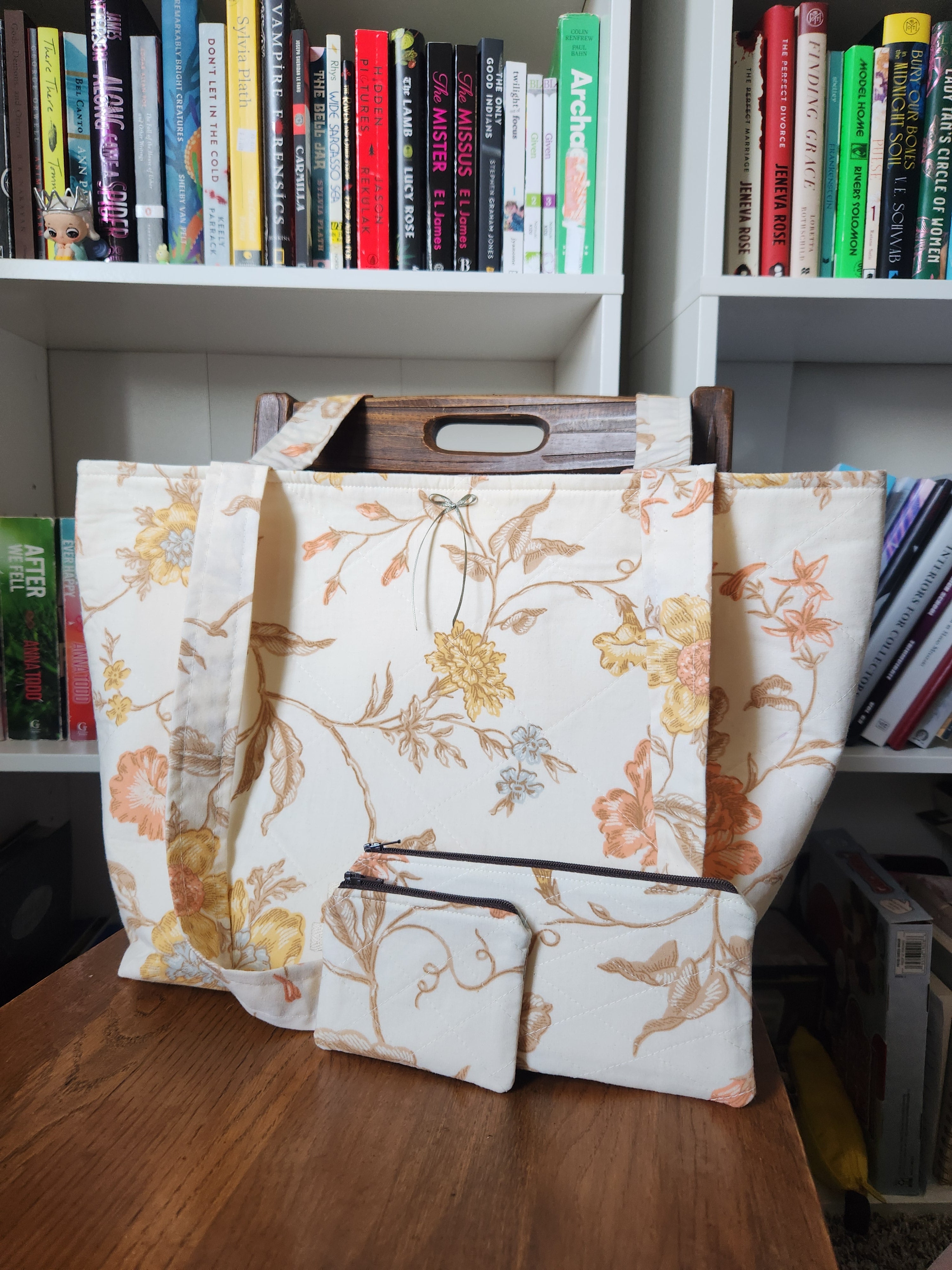 warm tone floral tote bag