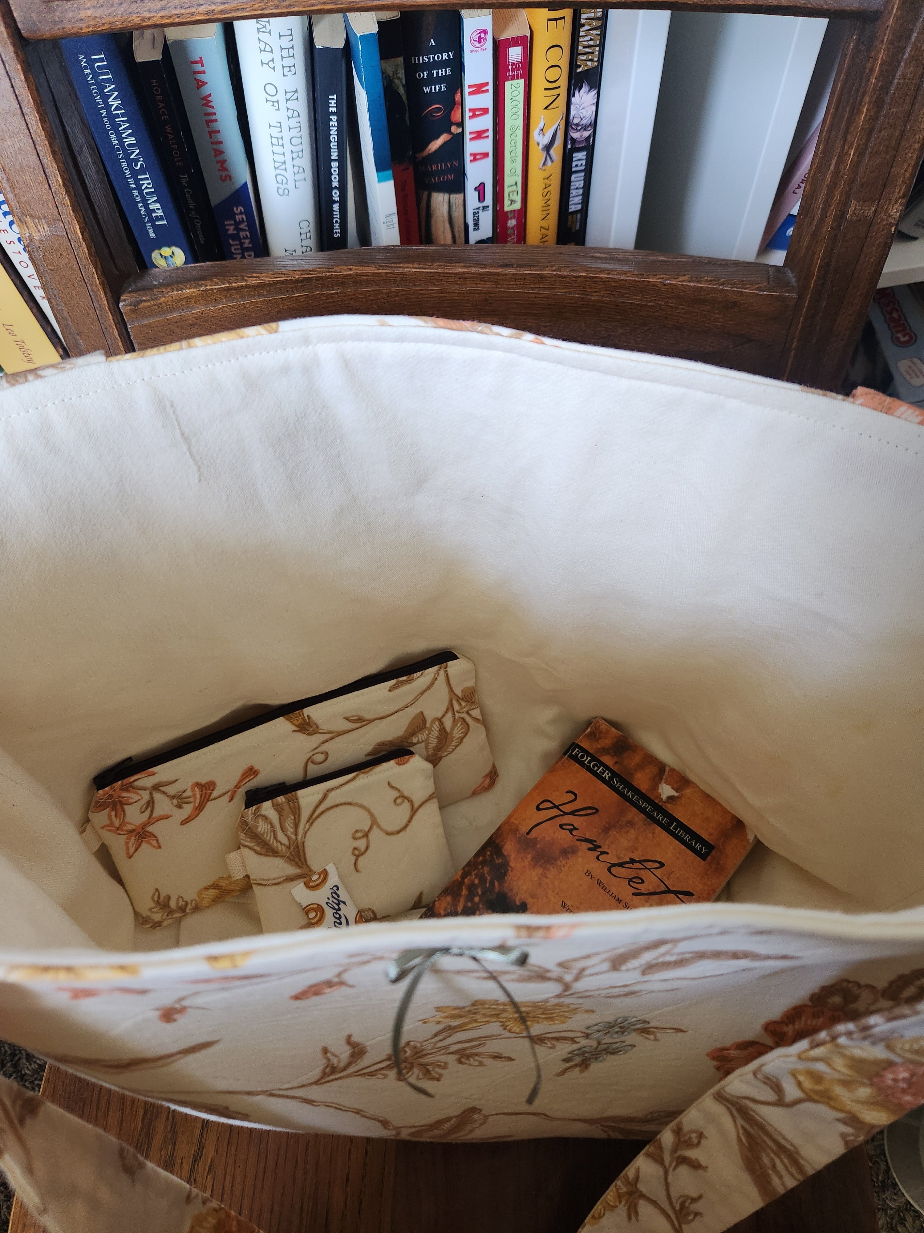 warm tone floral tote bag