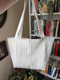 light green and white stripey tote bag